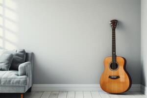 leven kamer met bankstel en gitaar foto