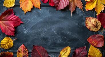 herfst bladeren omringd door een schoolbord foto