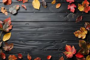 herfstbladeren op een houten ondergrond foto