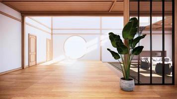 interieur in japanse stijl van de eerste verdieping in een huis met twee verdiepingen. 3D-rendering foto