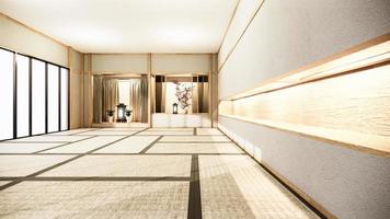 nihon kamer interieur achtergrond met plank muur Japanse stijl ontwerp verborgen light.3d rendering foto