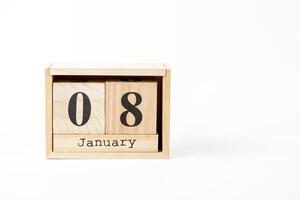 houten kalender januari 08 Aan een wit achtergrond foto