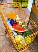 playa del carmen quintana roo Mexico 2021 supermarkt van de binnen schappen goederen mensen boodschappen doen karren producten. foto