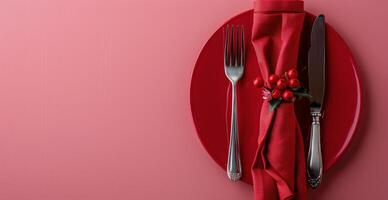 rood bord met mes en vork foto