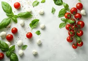 vers tomaten, Mozzarella, en basilicum Aan wit achtergrond foto