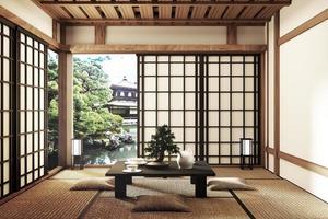 mock up, speciaal ontworpen in Japanse stijl, woonkamer. 3D-rendering foto