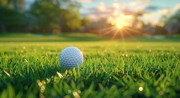 golf bal Aan weelderig groen veld- foto