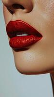 vrouw vervelend rood lippenstift foto