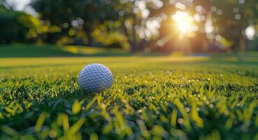 golf bal Aan weelderig groen veld- foto