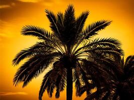 gouden zonneschijn met palm boom foto