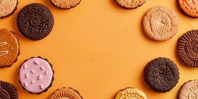 een verscheidenheid van heerlijk koekjes. koekje poster ontwerp. foto