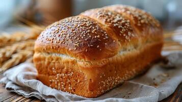 vers gebakken brood van brood Aan houten snijdend bord foto