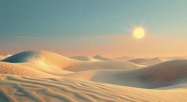 gouden zonsondergang over- rollend zand duinen in de woestijn foto
