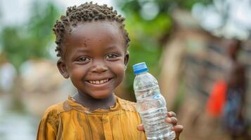 jong kind Holding fles van water foto