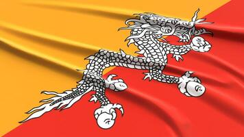 Bhutan vlag. kleding stof getextureerde bhutanees vlag. 3d geven illustratie. foto