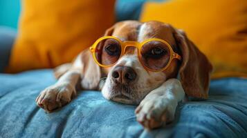 hond vervelend zonnebril ontspannende Aan bankstel foto