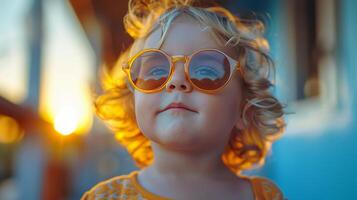 weinig jongen vervelend oranje bril foto