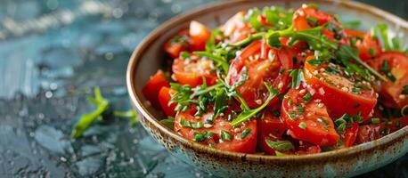 kom gevulde met gesneden tomaten en peterselie foto