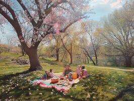 picknick in voorjaar bloeien foto