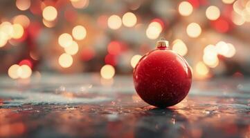 rood Kerstmis ornament met glinsterende achtergrond foto