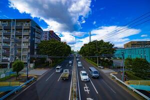 een downtown straat Bij kanpachi Laan in tokyo dag foto