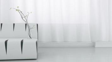 witte bank en plant in witte kamer. 3D-rendering foto