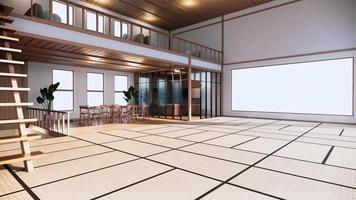 interieur in japanse stijl van de eerste verdieping in een huis met twee verdiepingen. 3D-rendering foto