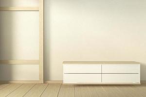 interieur, kast houten in moderne woonkamer japan stijl op witte muur achtergrond, 3D-rendering foto