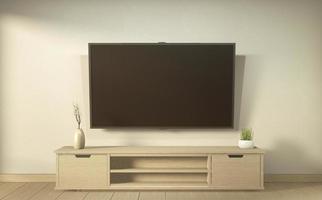 tv-kast in moderne lege kamer japans - zen-stijl, minimale ontwerpen. 3D-rendering foto