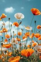 veld- vol van oranje en wit bloemen foto
