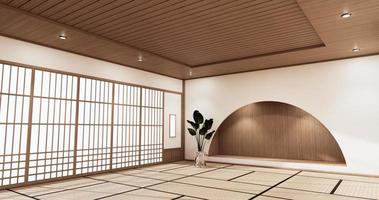 nihon kamer design interieur en kast plank muur op tatami mat vloer kamer japanse stijl. 3D-rendering foto