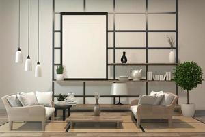 minimalistische moderne zen-woonkamer met houten vloer en decor Japanse stijl. 3D-rendering foto