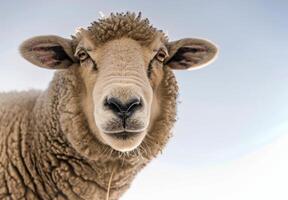dichtbij omhoog van schapen staren Bij camera foto