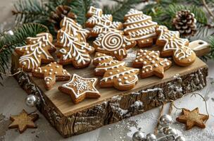 houten bord met bevroren koekjes foto