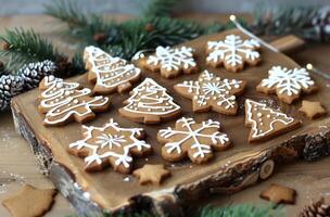 houten bord met bevroren koekjes foto