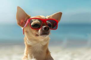 hond vervelend rood zonnebril Aan strand foto