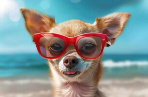 hond vervelend rood zonnebril Aan strand foto