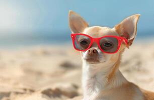 hond vervelend rood zonnebril Aan strand foto