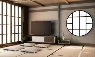 ryokan woonkamer interieurontwerp op tatami mat floor.3d rendering foto