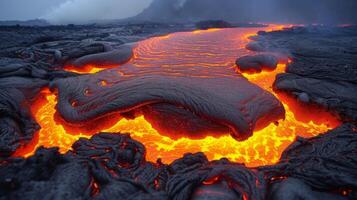 detailopname van lava streams verstrengeling en creëren ingewikkeld patronen lijkt op s van brandend aarde foto