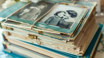een detailopname van een handgemaakt familie foto album een nostalgisch en persoonlijk geschenk voor moeders naar koesteren herinneringen met hun geliefde degenen