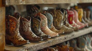 een sectie toegewijd naar kinderen laarzen met miniatuur versies van populair stijlen voor streven cowboys en cowgirls foto