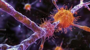 detailopname beeld van een microglia cel verzwelgen cellulair puin in de centraal nerveus systeem foto