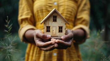 persoon Holding klein huis in handen foto