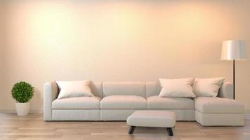 moderne zen woonkamer met bank en meubels Japanse stijl. 3D-rendering foto