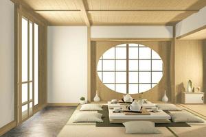 tropisch interieur met bank voor woonkamer japanse stijl. 3D-rendering foto