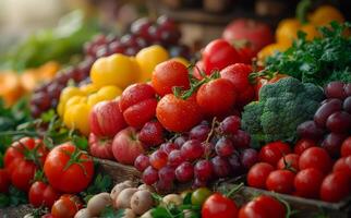 vers biologisch groenten en fruit Aan de teller foto