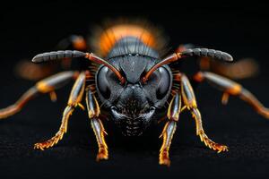 detailopname van een zwart en oranje wesp foto
