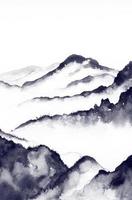 landschapsschilderij van bergen en valleien in chinese stijl. natuurlijke landschappen zijn geschilderd in zwarte inkt voor achtergronden, prints, kamerdecoraties, natuurlijke ontwerpen, enz.