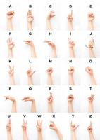 de vingerspelling van het alfabet in Amerikaanse gebarentaal. leren hoe u internationaal kunt communiceren met doofstommen. foto